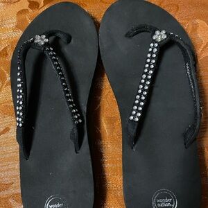 Children girls Wonder Nation Black Rhinestone Flip Flops